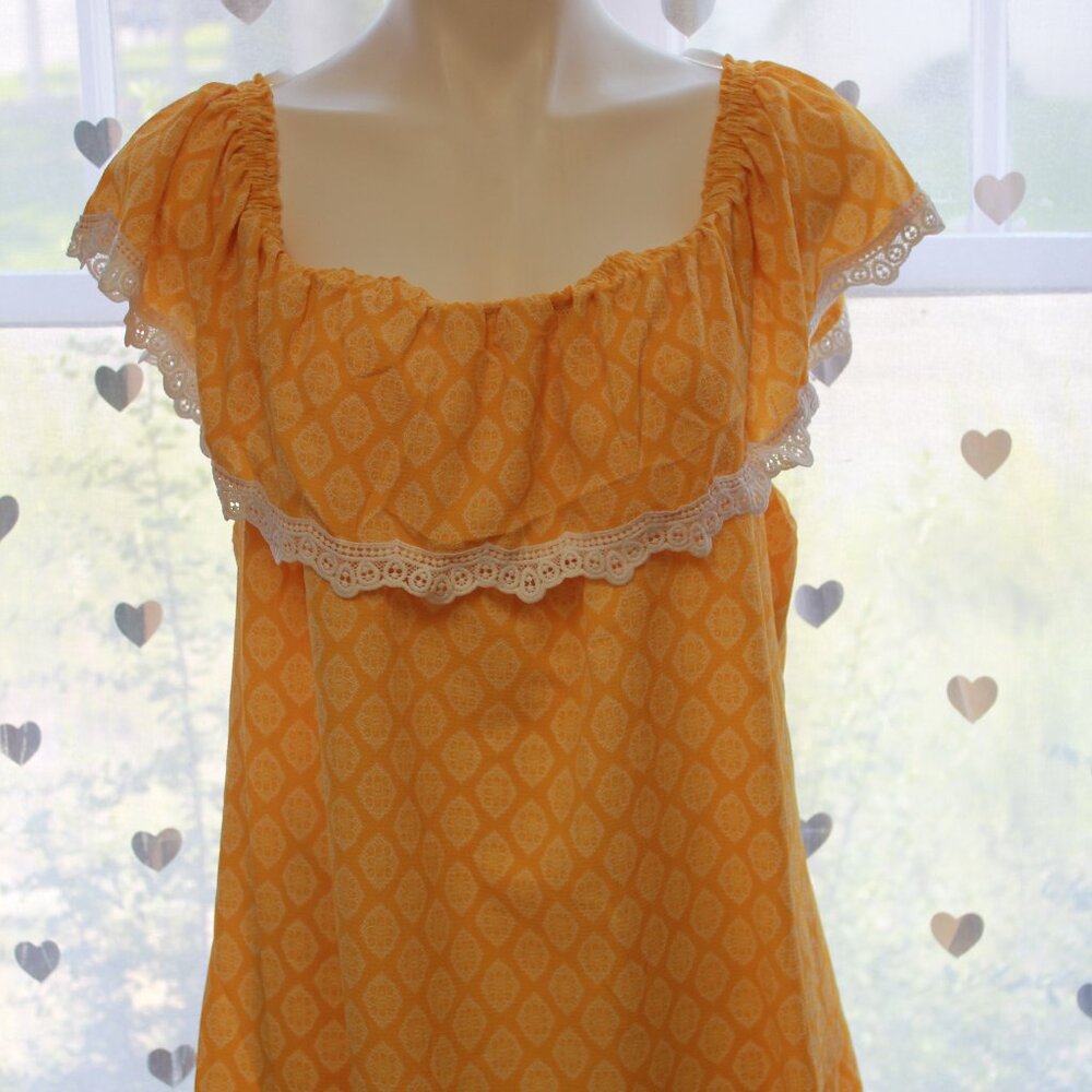 #347 NWT AUW Sunflower Yellow Diamond Patterned Short-Sleeve Blouse Size XL